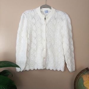 Vintage White knit Cardigan sweater size M-L